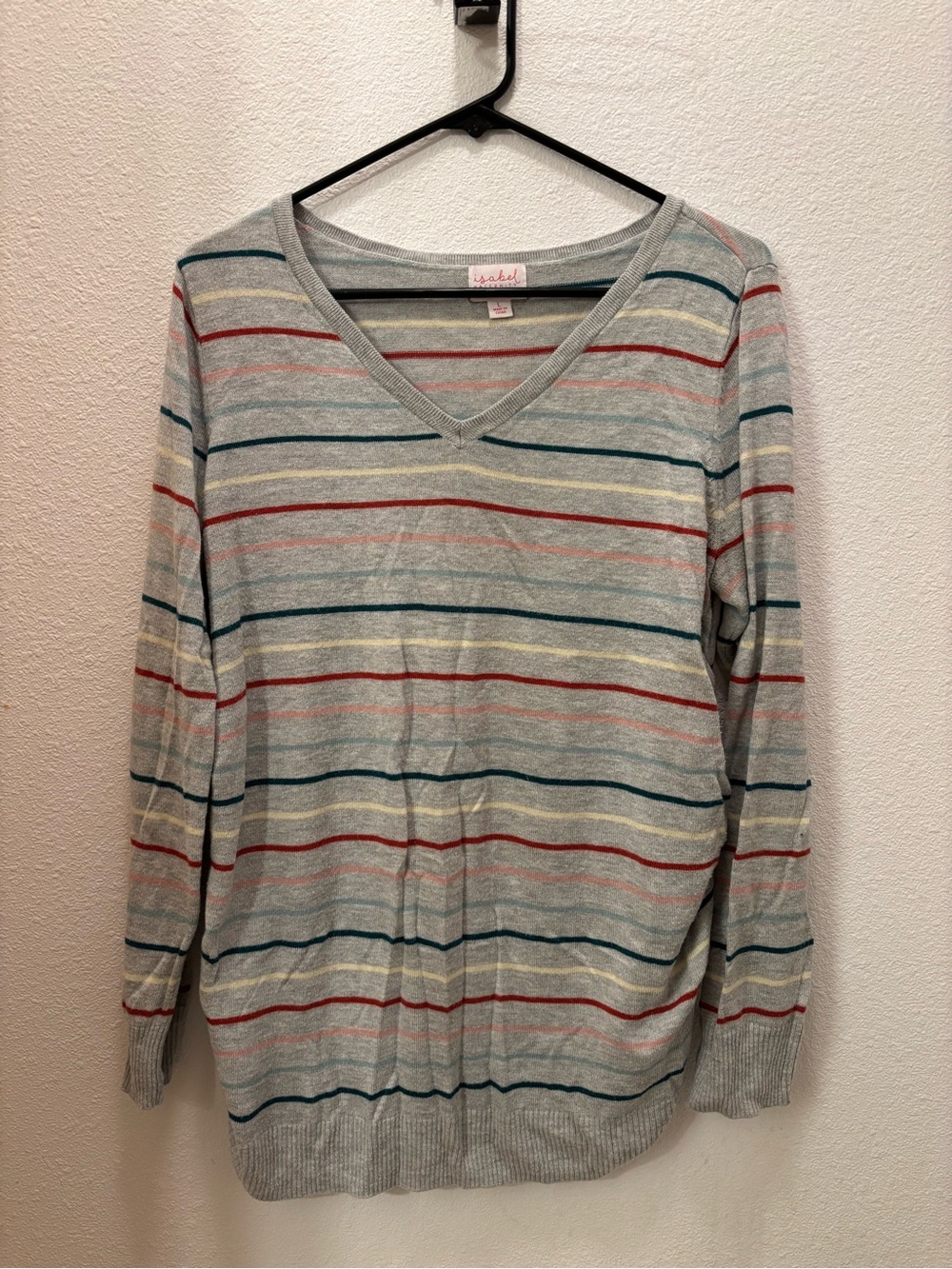 Isabel Maternity by Ingrid & Isabel Light Gray Striped Maternity Sweater